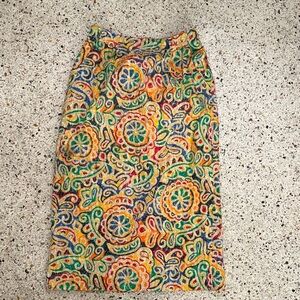 Vintage Steilmann yellow geo midi 100% cotton skirt back zip 10 4